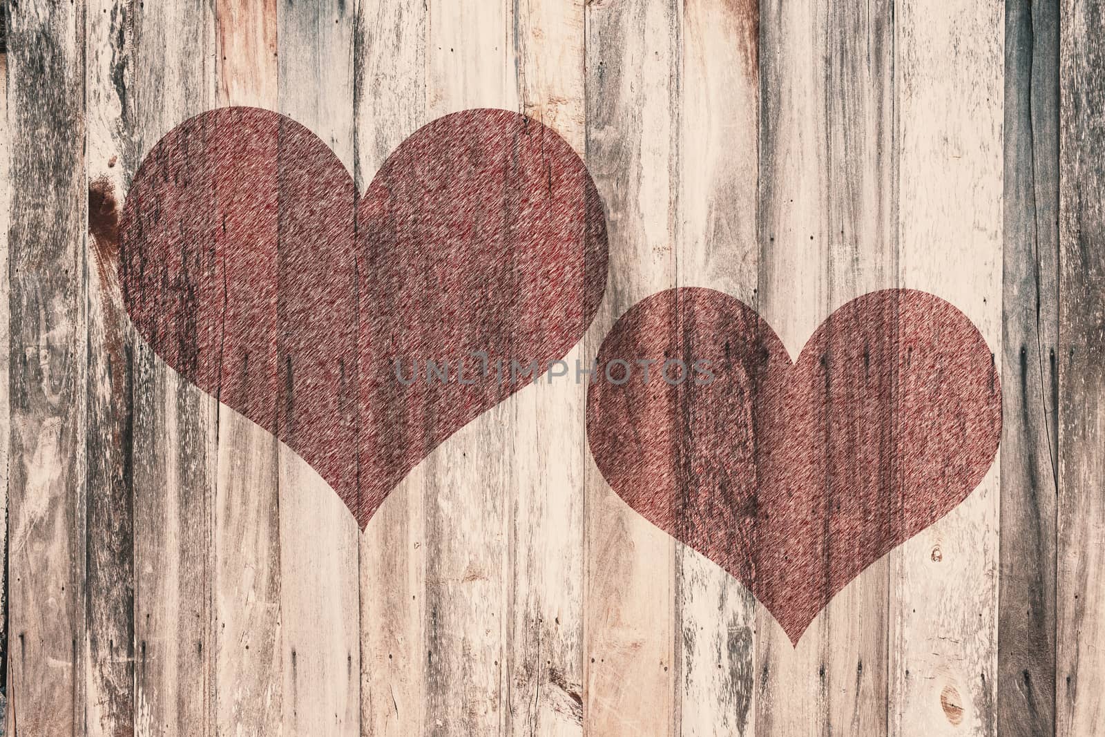 Love heart on vintage wood background texture