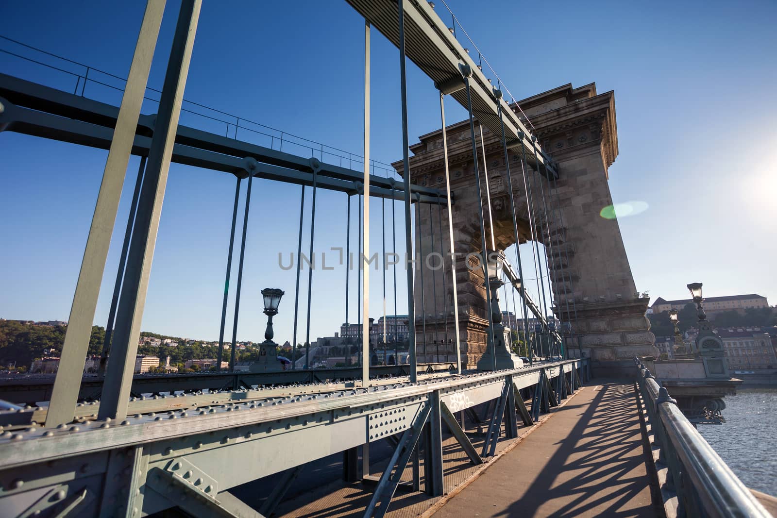 Chain Bridge over Danube river, Budapest cityscape, Hungary