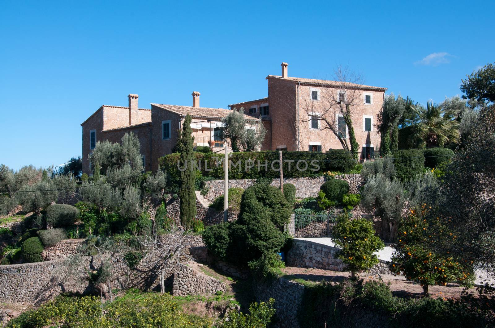 Fincas and stone walls in Soller valley, Mallorca. by ArtesiaWells