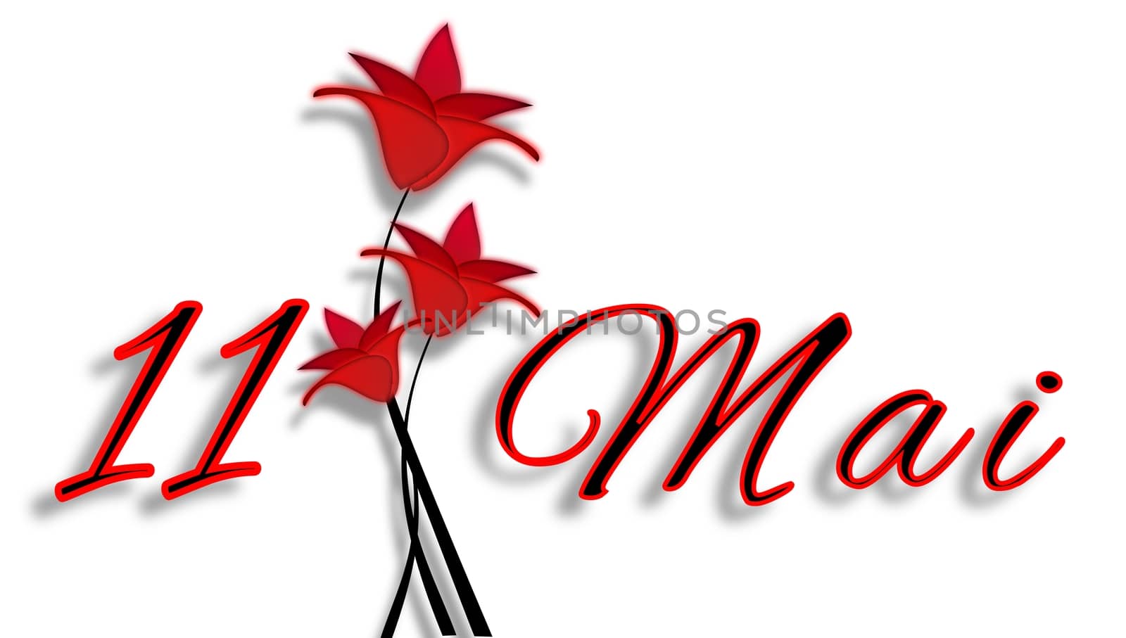 Mother's Day on May 11th with red flowers isolated on a white background