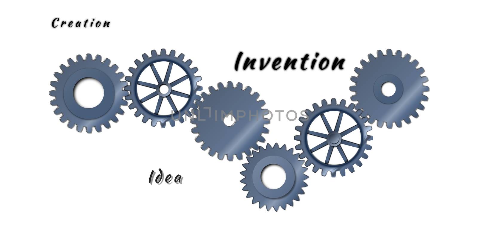 Abstract toothed wheels as creation mechanism isolated on a white background