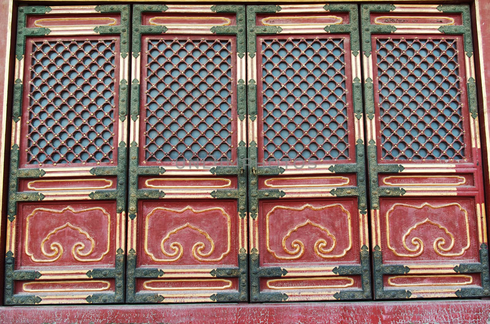 Doorway in historical architecture in Forbidden City in Beijing, China
