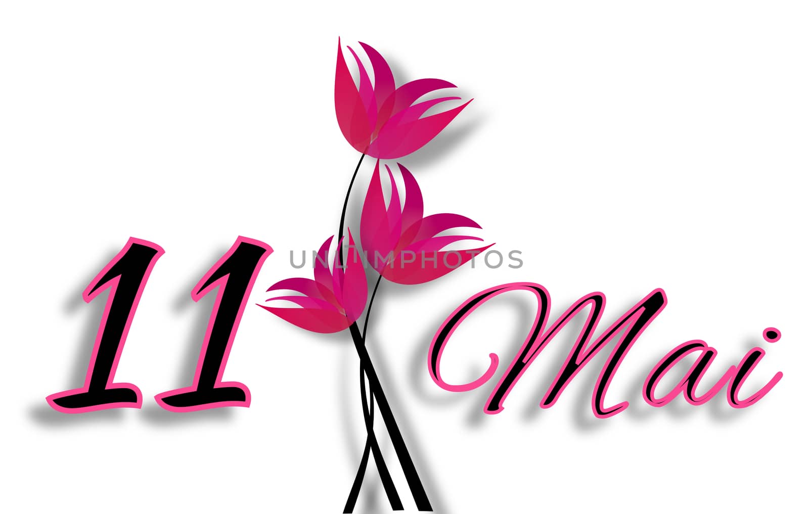 Mother's Day on May 11th with pink flowers isolated on a white background