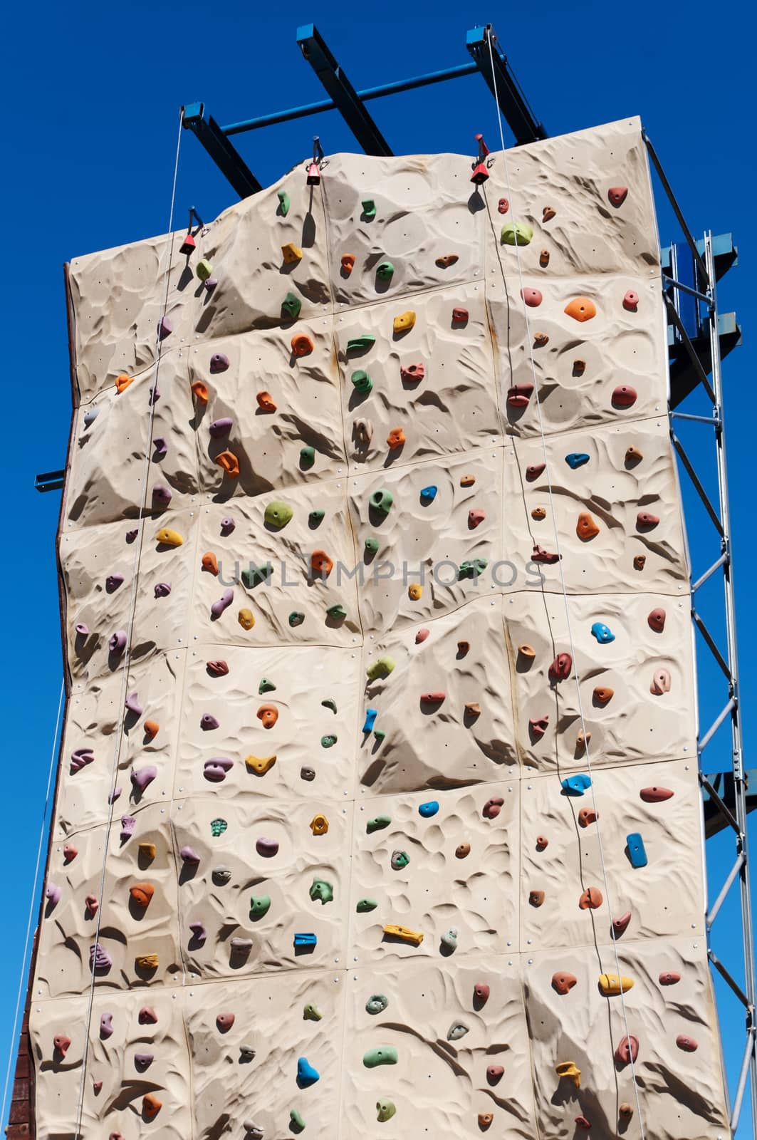 artificial outdoor  Climbing Tower with blue sky in the background