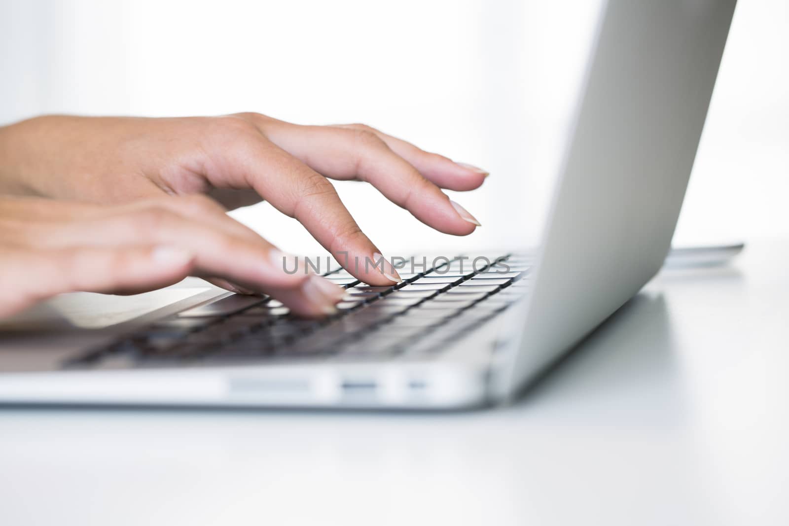 woman computer finger button desk