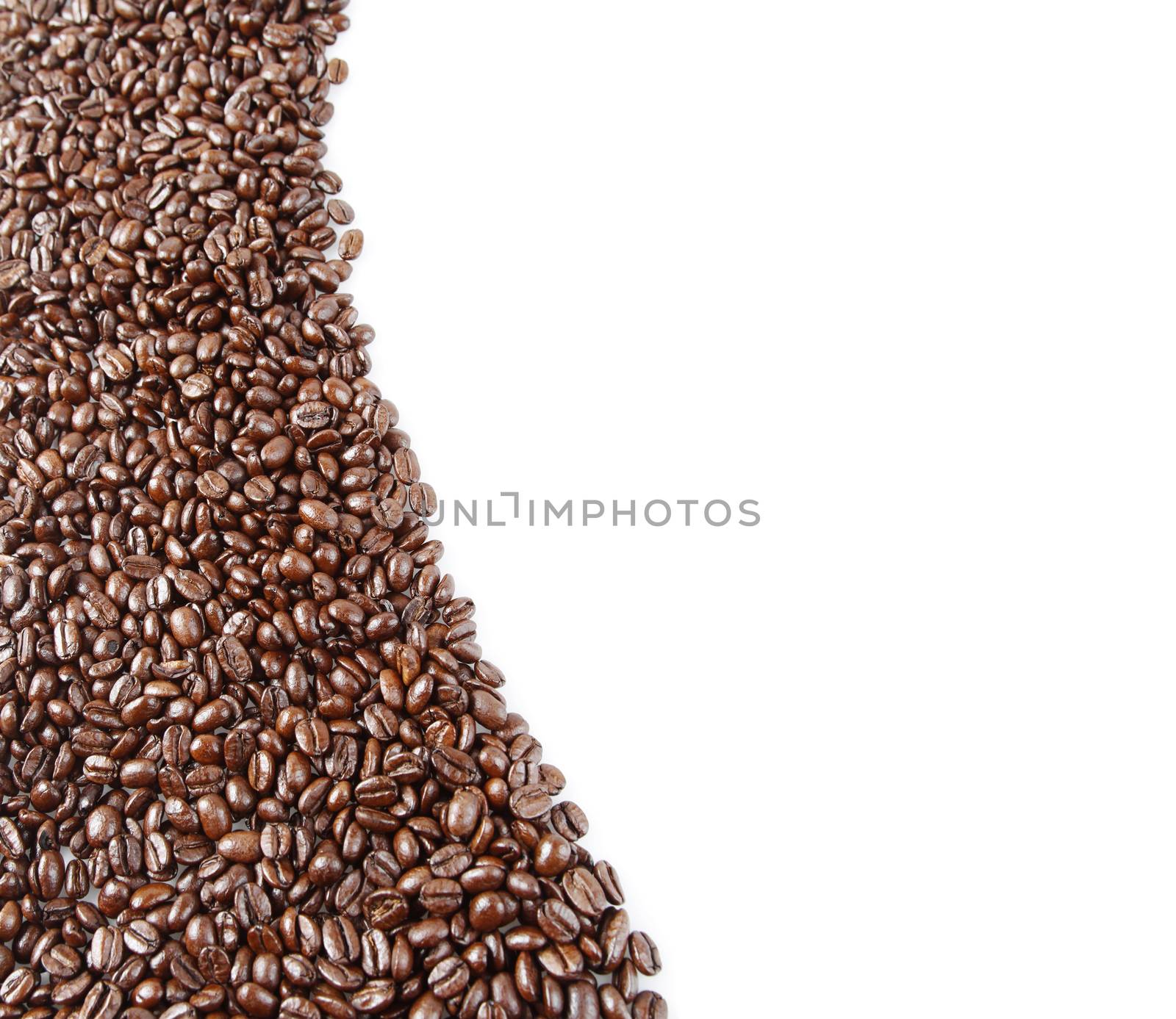 Closeup of coffee beans on plain background. Copy space