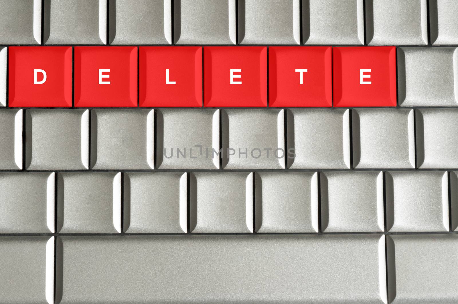 Concept delete spelled on metallic keyboard 