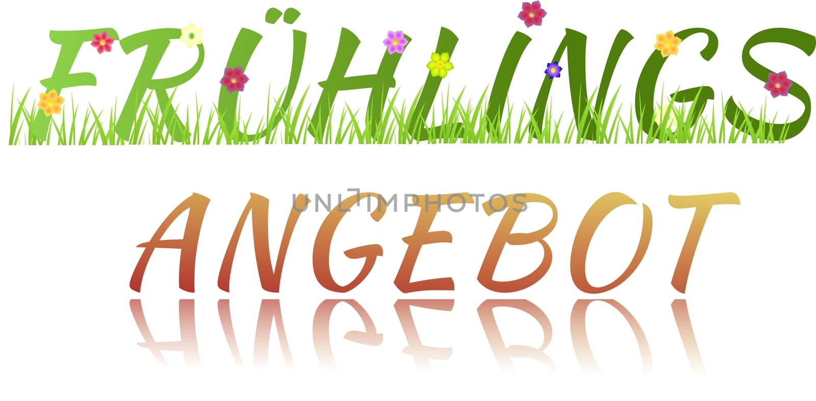 Inscription Spring sale with flowers,grass and glass effect isolated on a white background