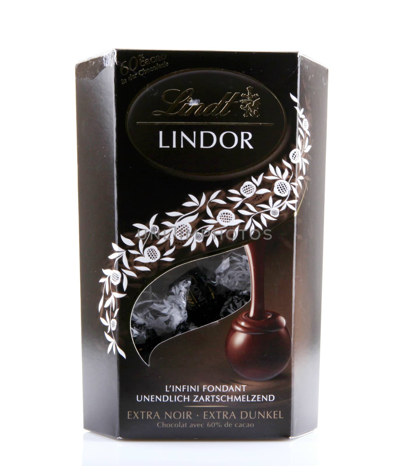 AYTOS, BULGARIA - APRIL 02, 2014: Milk Chocolate LINDOR truffle. Lindt & Spr��ngli is recognized as a leader in the market for premium quality chocolate.
