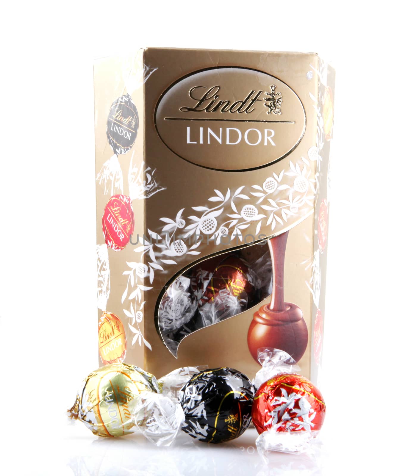 AYTOS, BULGARIA - APRIL 02, 2014: Milk Chocolate LINDOR truffle. Lindt & Spr��ngli is recognized as a leader in the market for premium quality chocolate.