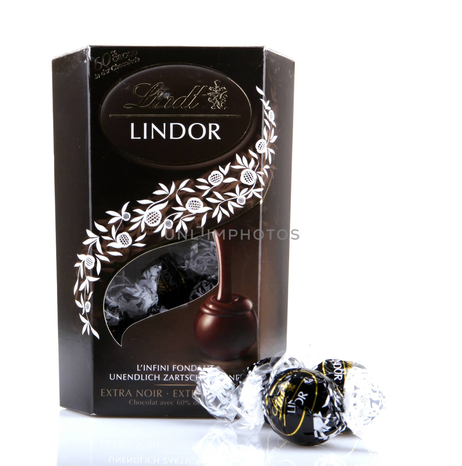 AYTOS, BULGARIA - APRIL 02, 2014: Milk Chocolate LINDOR truffle. Lindt & Spr��ngli is recognized as a leader in the market for premium quality chocolate.