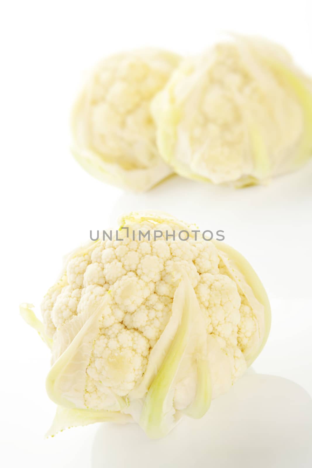 Raw baby cauliflower on white background. Culinary healthy vegetable concept.