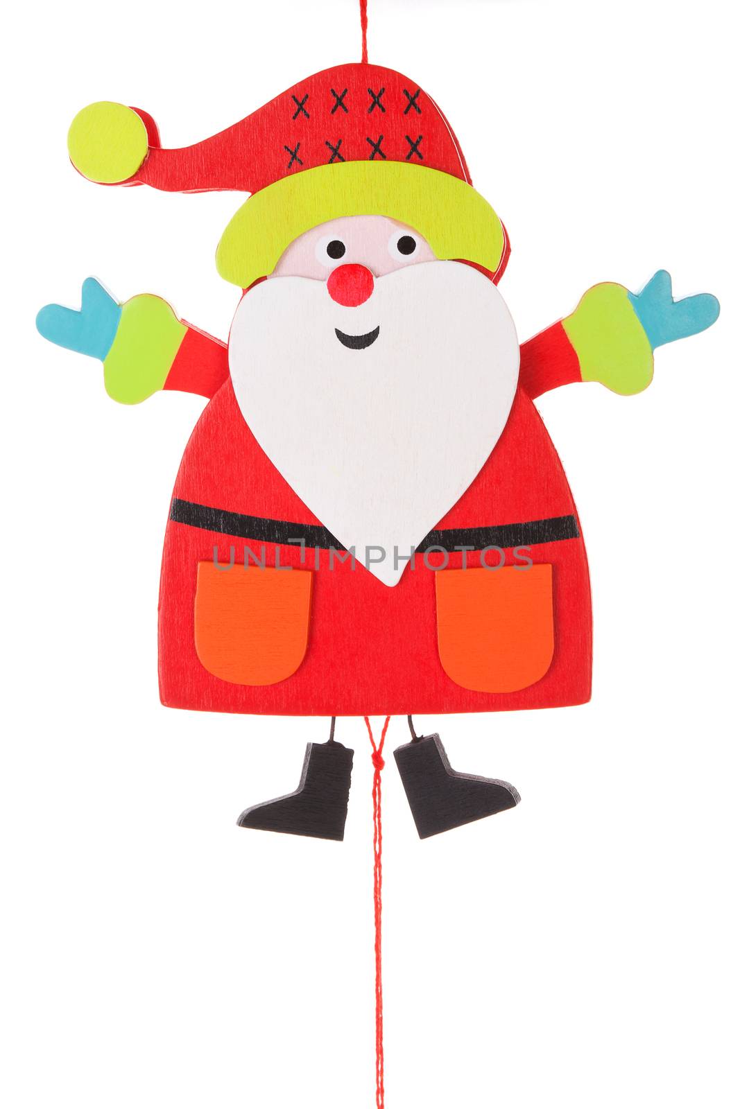 Santa claus wooden figure isolated on white background. Christmas concept.
