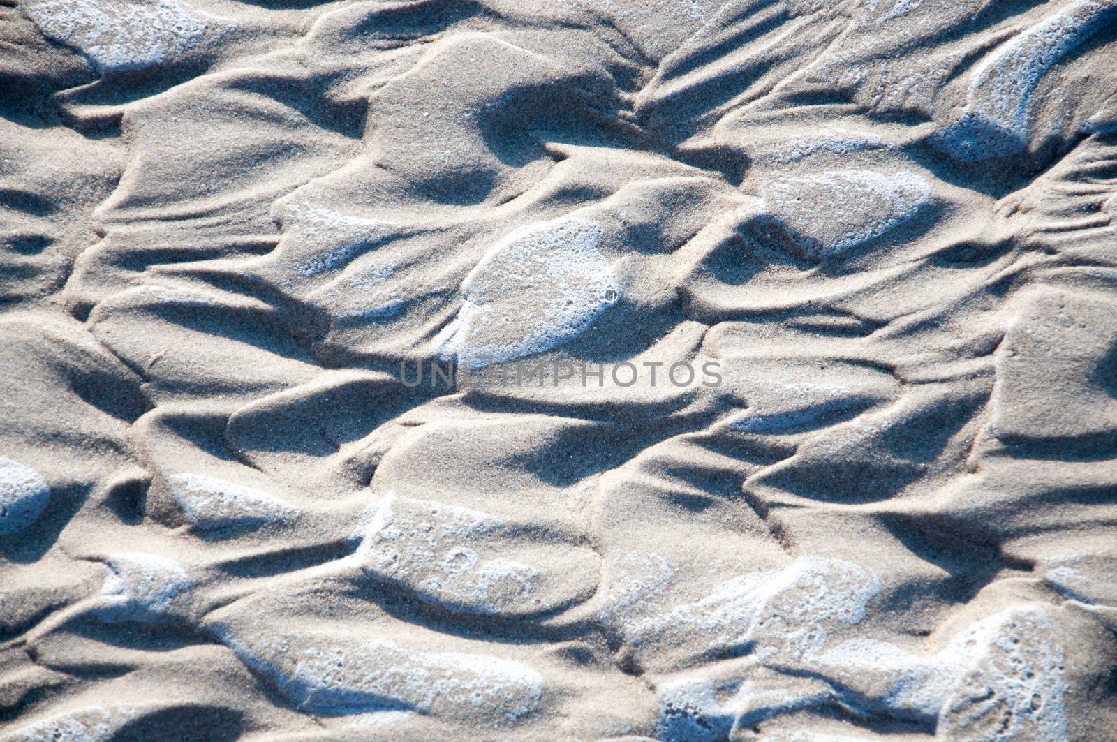 Naturally created heart shapes in wet sand.