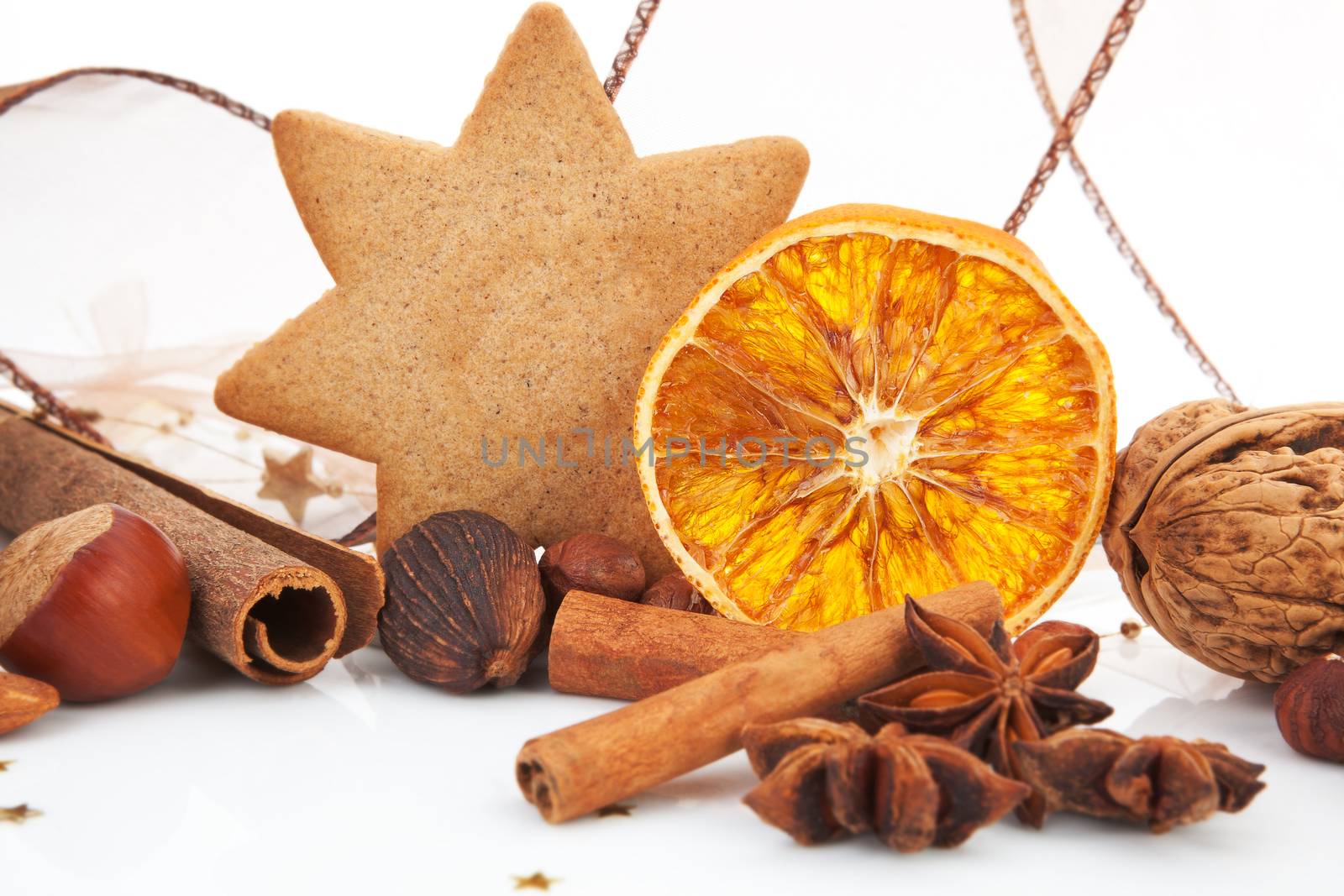 Traditional christmas. Gingerbread, orange, cinnamon and various by eskymaks