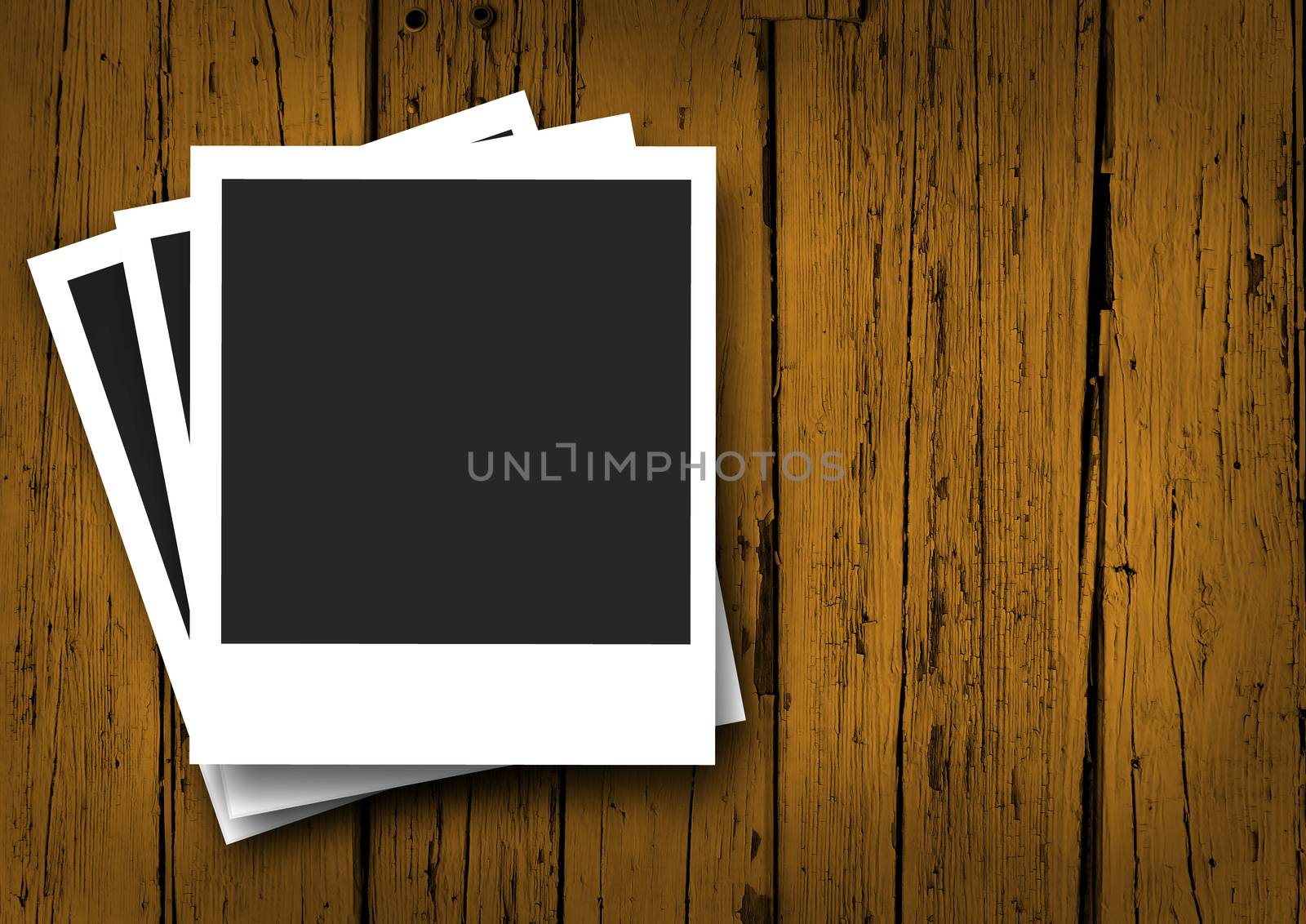 Blank photo frames with shadow and empty space for your photograph and picture on wooden grunge brown background.