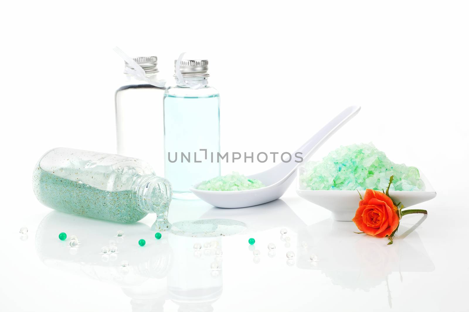Luxurious body care set isolated on white background. Wellness beauty organic products.