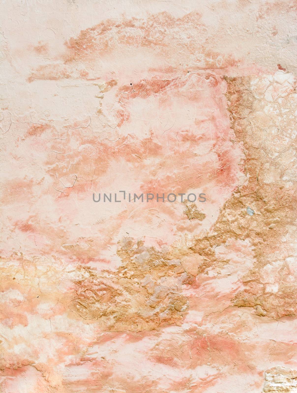 Wall background in earthy pinks and yellows.