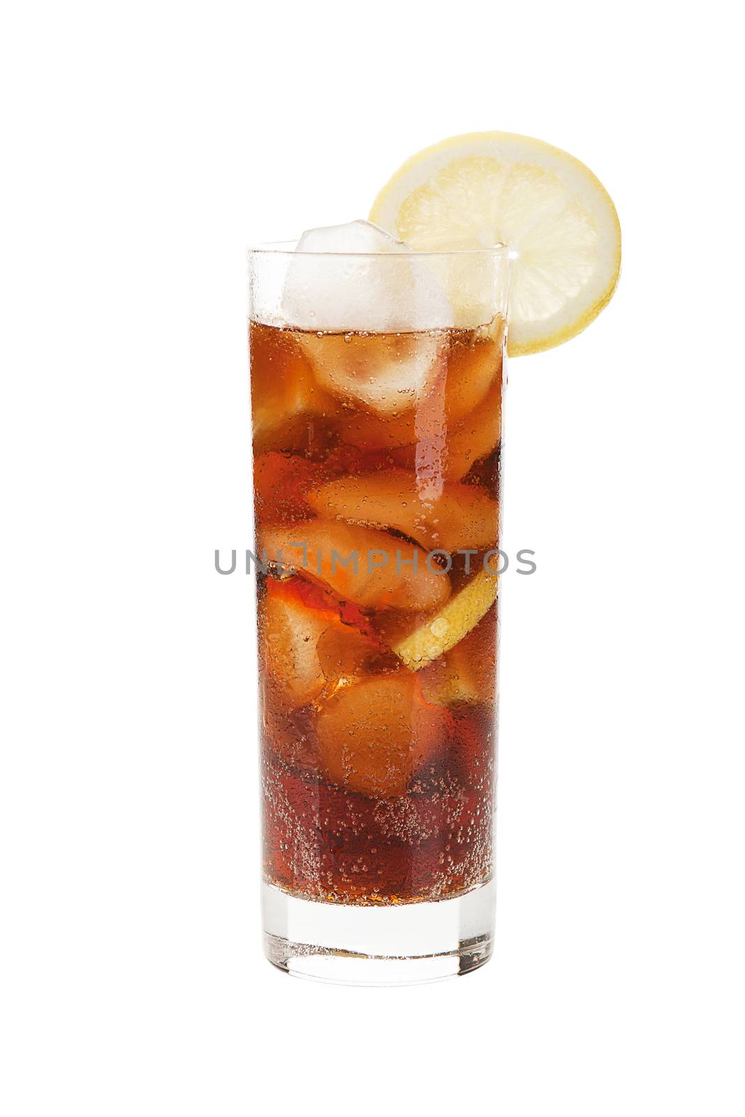 Full glass of cold cola isolated on white background.