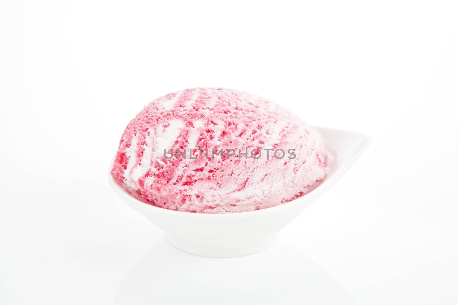 Fruit ice cream in porcelain bowl isolated on white background with clipping path.