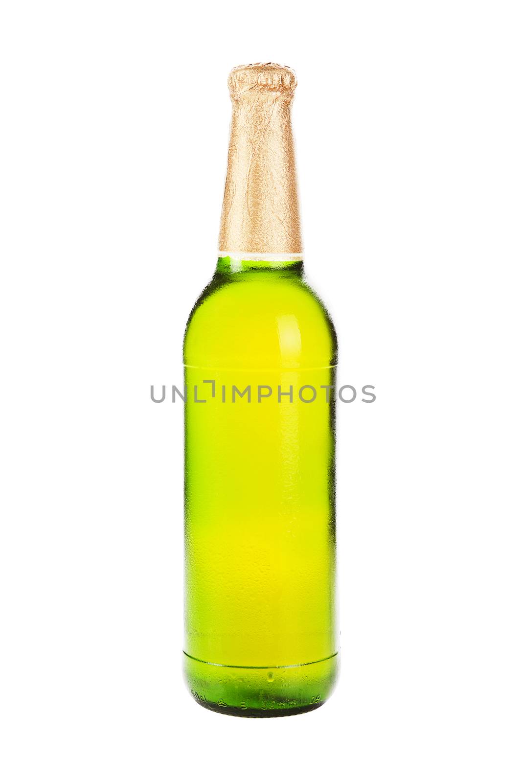Green cold blank beer bottle isolated on white background with clipping path. 