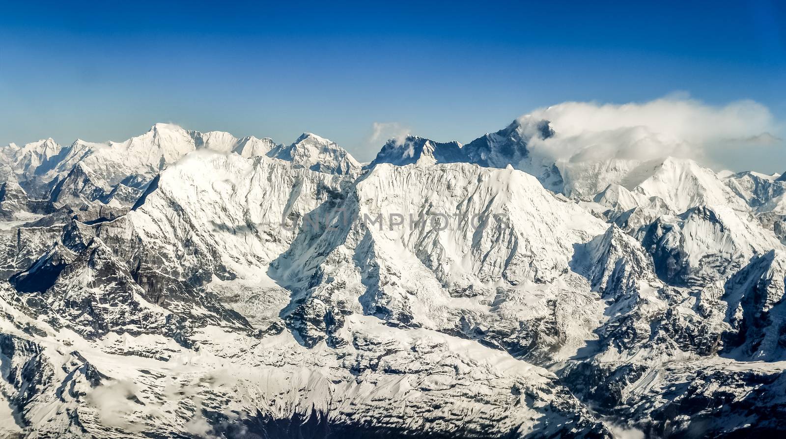 Himalayas mountains Everest range panorama aerial view with Mt. Everest, Nepal