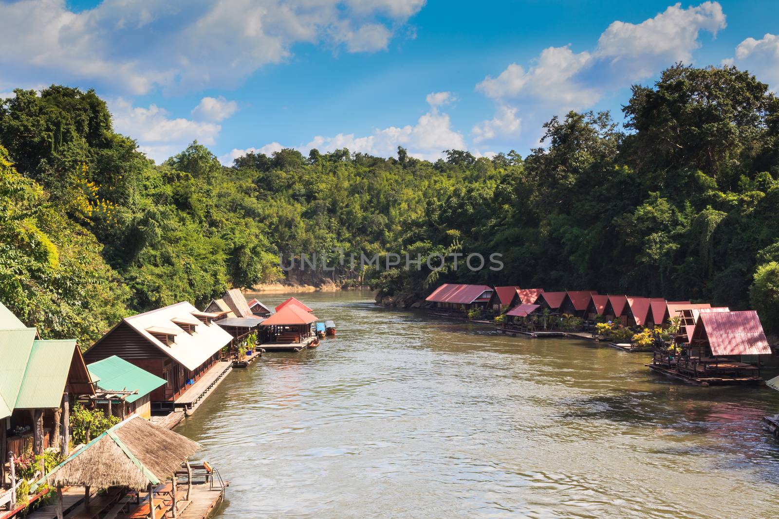 floating house in River Kwai in Thailand