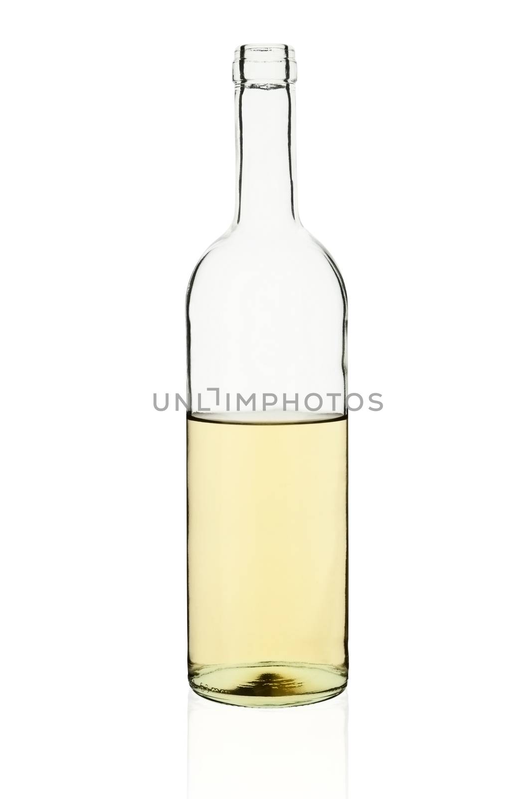 Transparent wine bottle without label isolated on white background with clipping path.