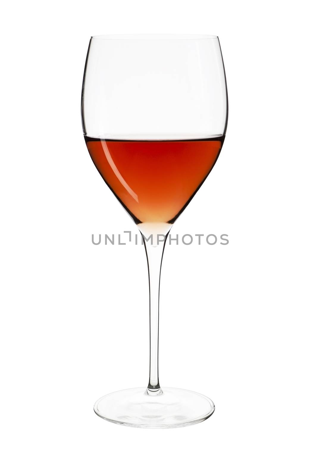 Elegant crystal wine glass with rose isolated on white background with clipping path.