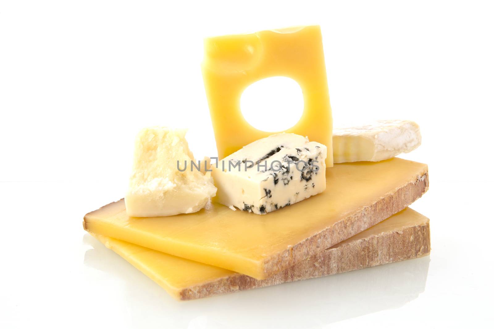 Various cheese sorts isolated on white background. Cheese variation.