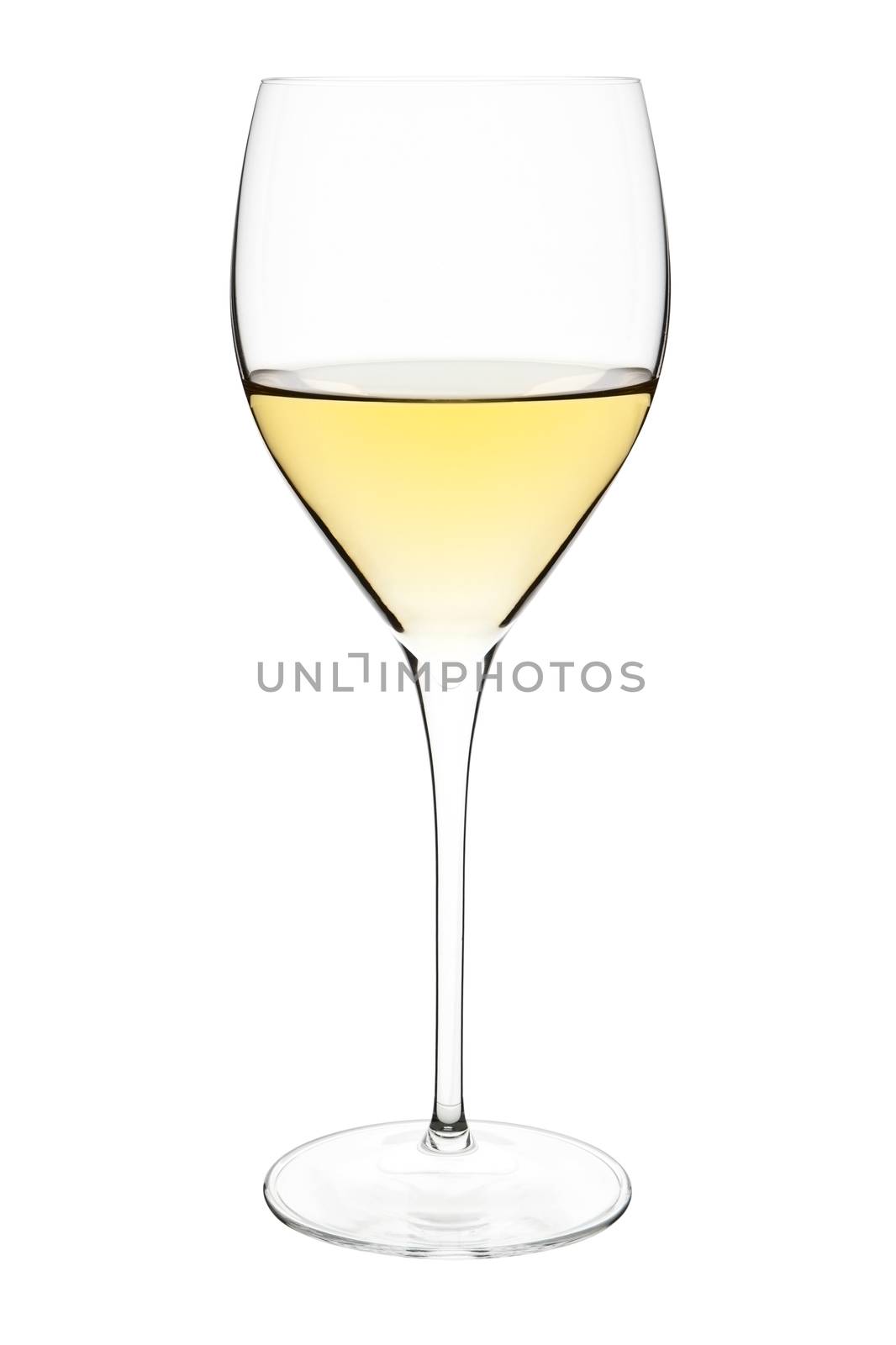 Wine glass with white wine isolated on white background with clipping path.