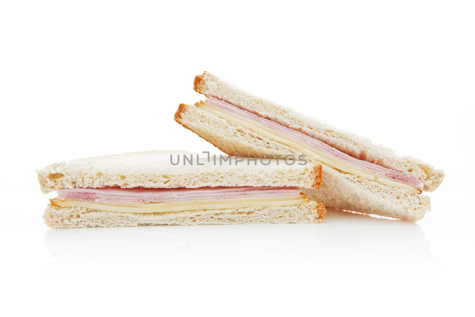 American turkey toast sandwich isolated on white background. Two halfs.