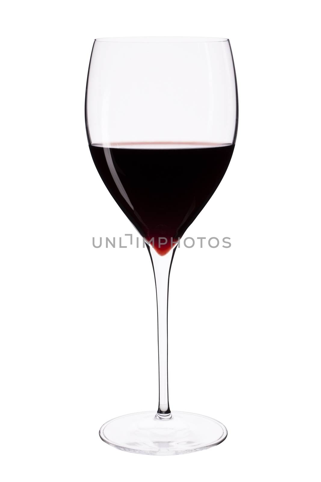 Elegant crystal wine glass with red wine isolated on white background with clipping path.