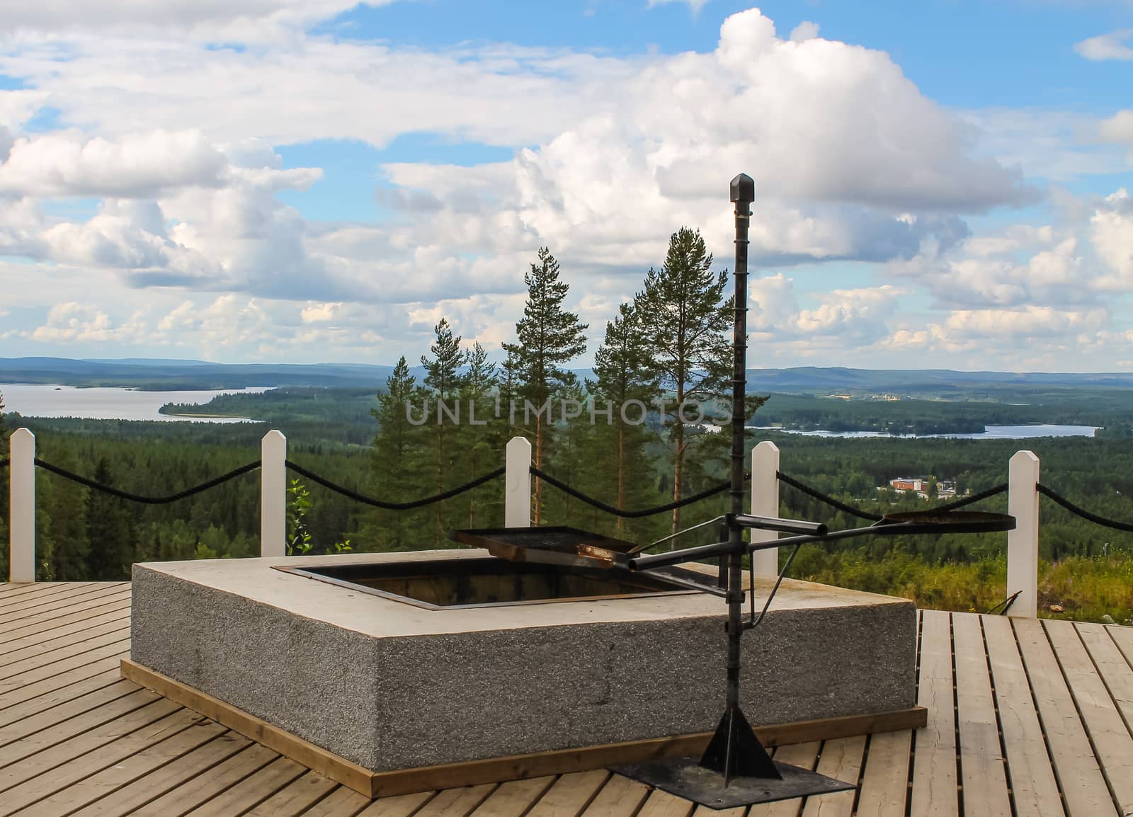 Scenic picnic place overlooking lakes and forests of northern Finland