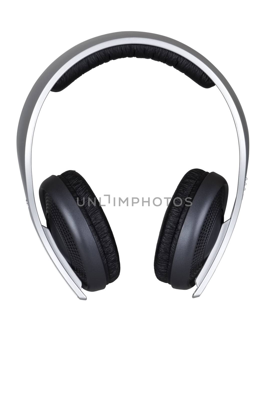 Professional silver wireless headphones isolated on white background.