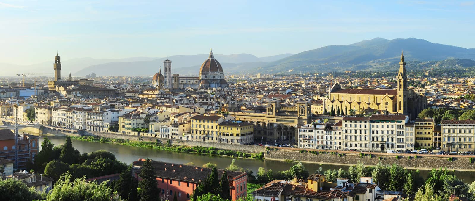 Aerial panoramic view of Florence at sunset, Italy