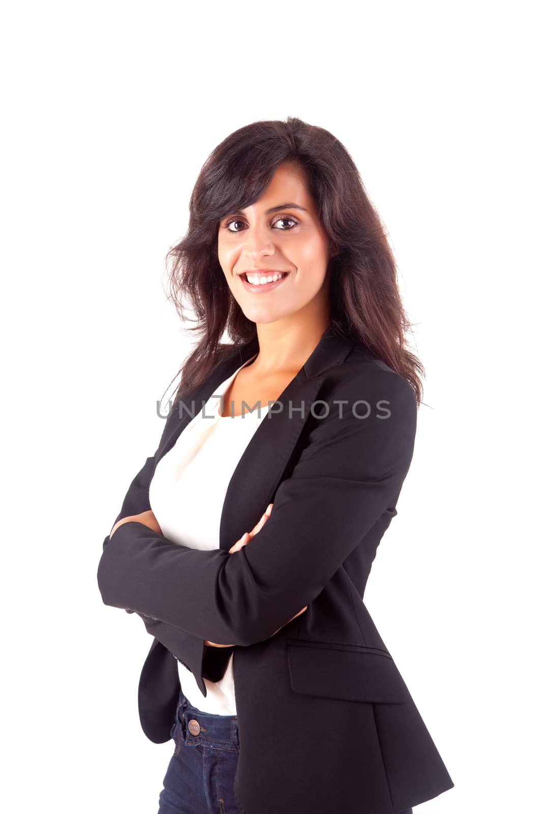Beautiful business woman posing over white background