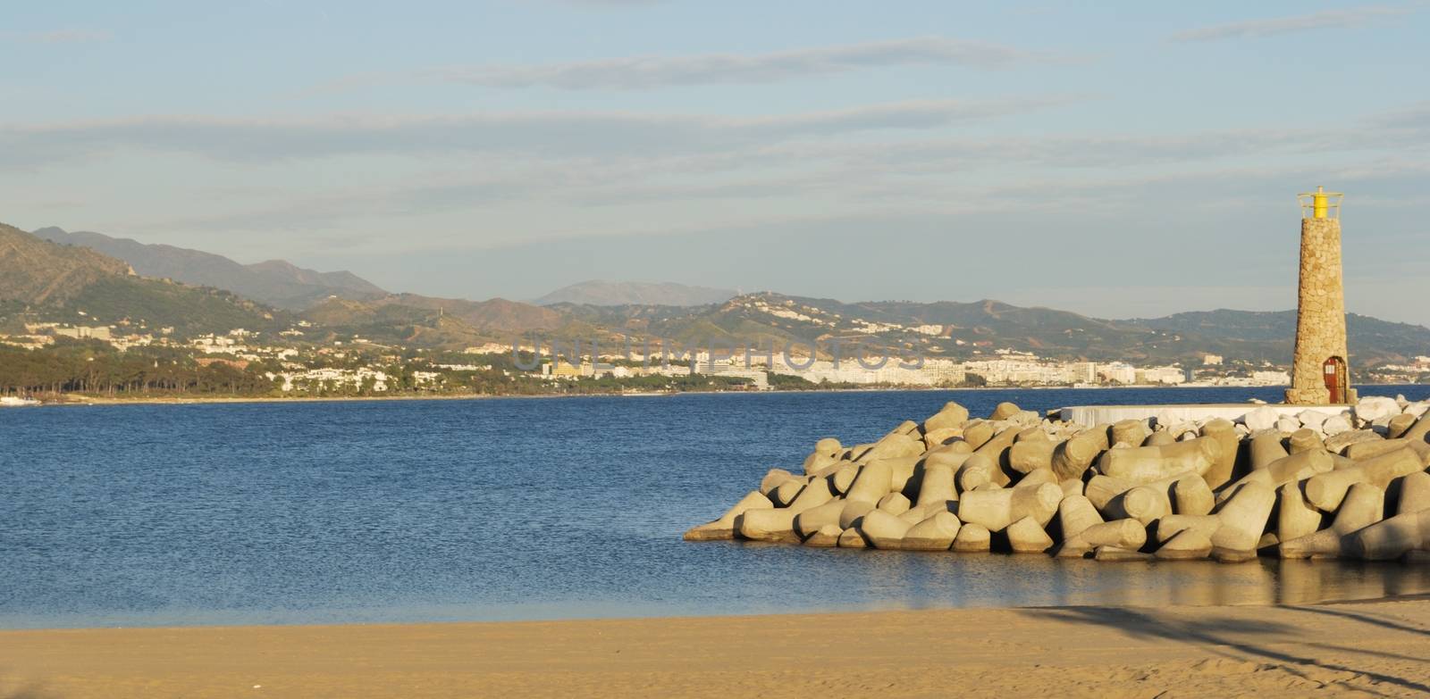 Lighthouse at Marbella, a spanish village in the coast of the sun in Spain