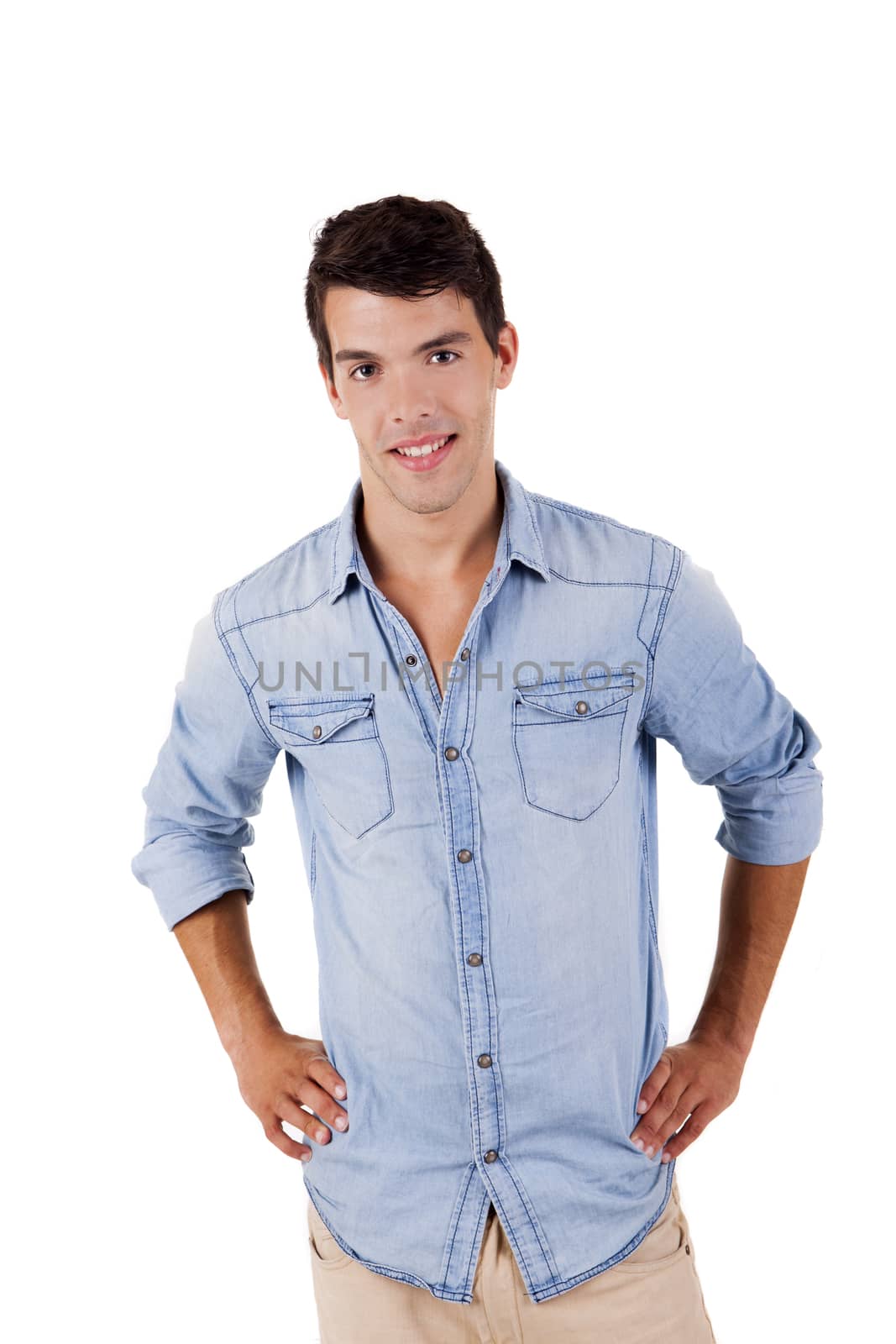 Beautiful man posing over white background