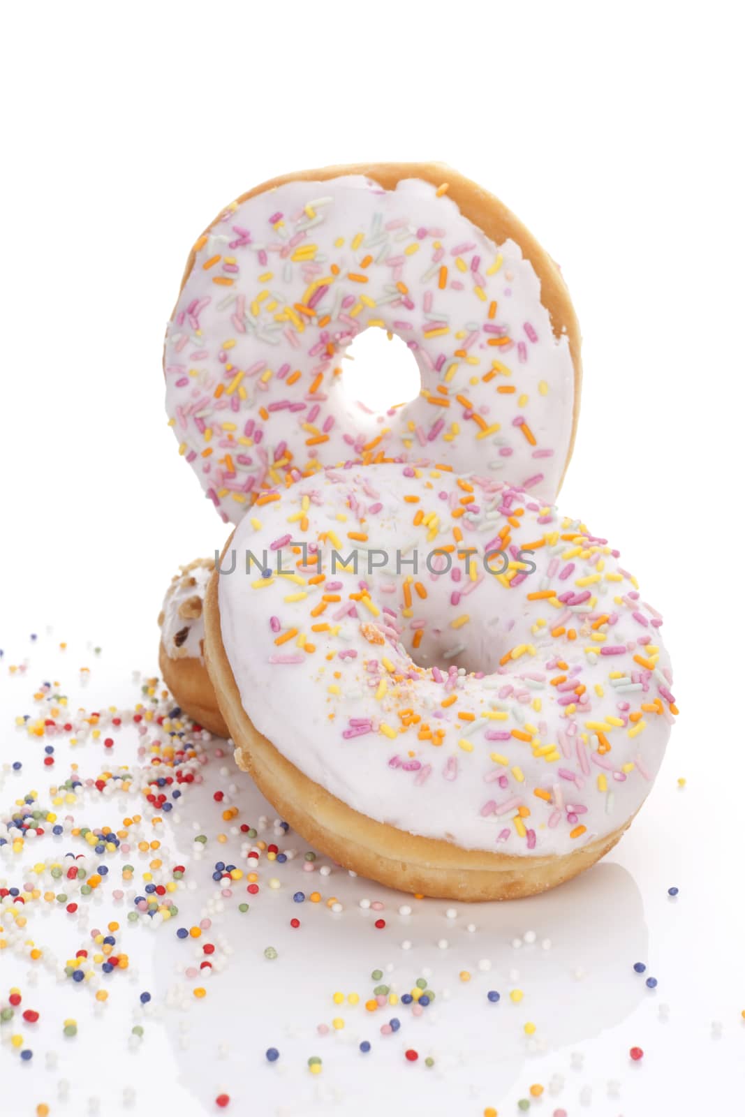 Delicious colorful donuts. American breakfast concept.