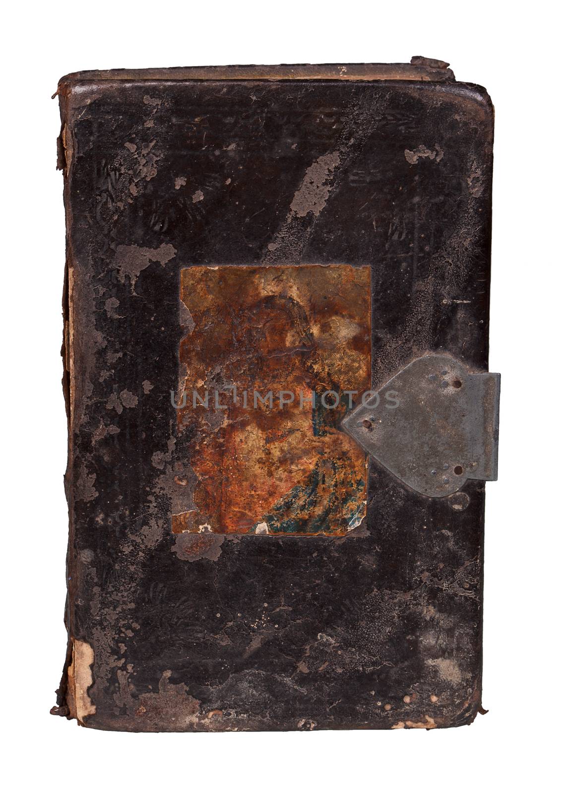 Old antique leather book isolated on white background. Bible.