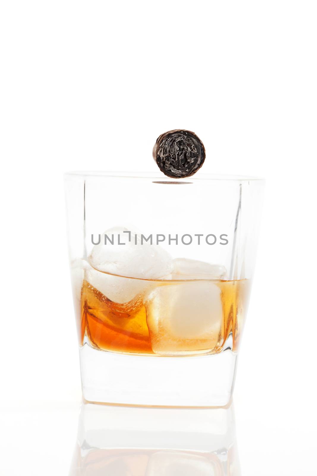 Luxurious whiskey with cigar background. Leisure concept.