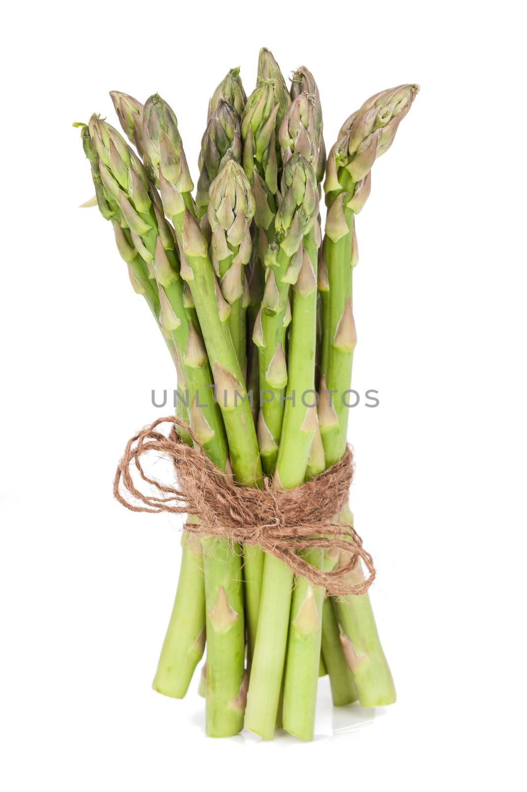 Fresh asparagus bundle isolated on white background. Culinary healthy eating.