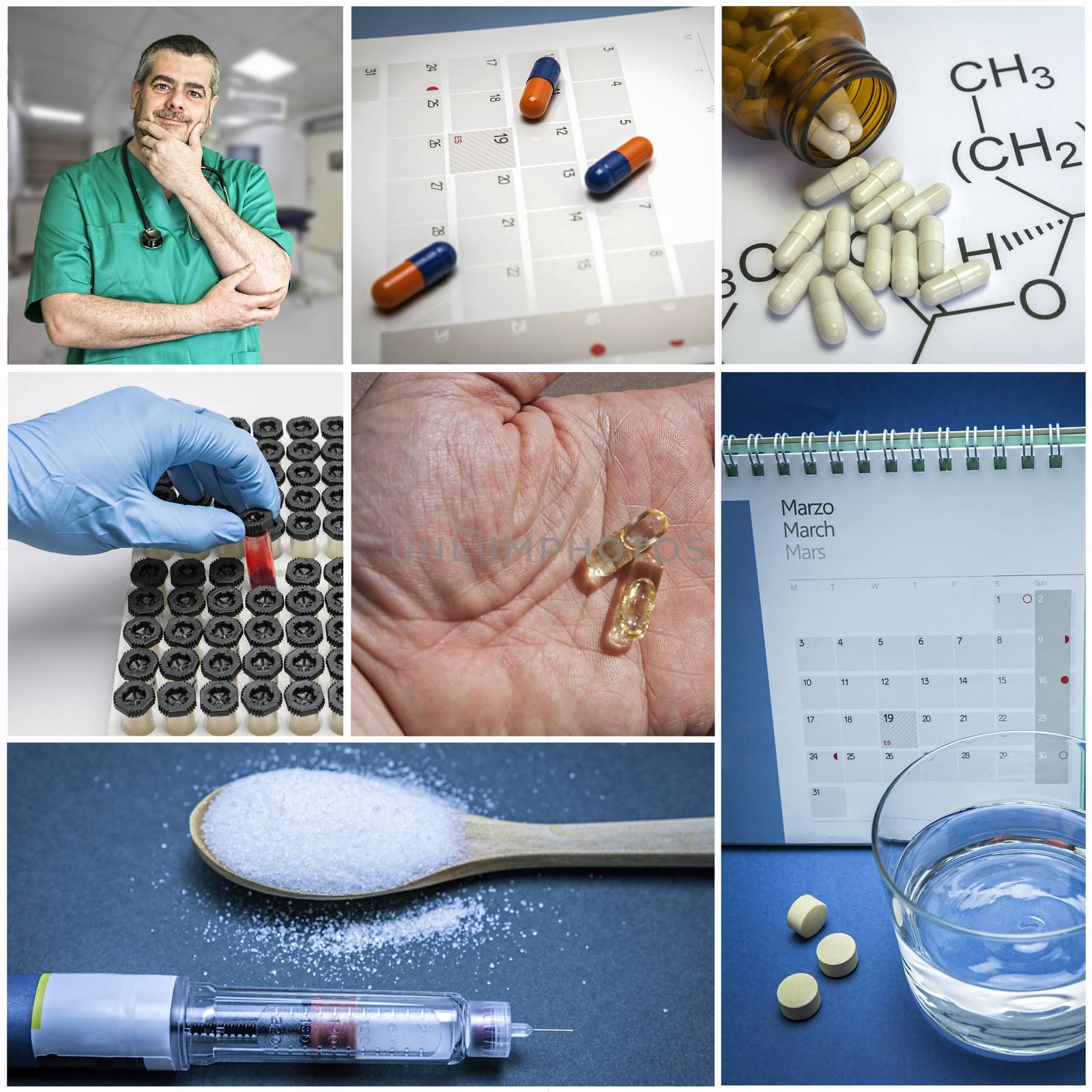 Concept of prevention of hyperglycemia, Collage of collection of medical