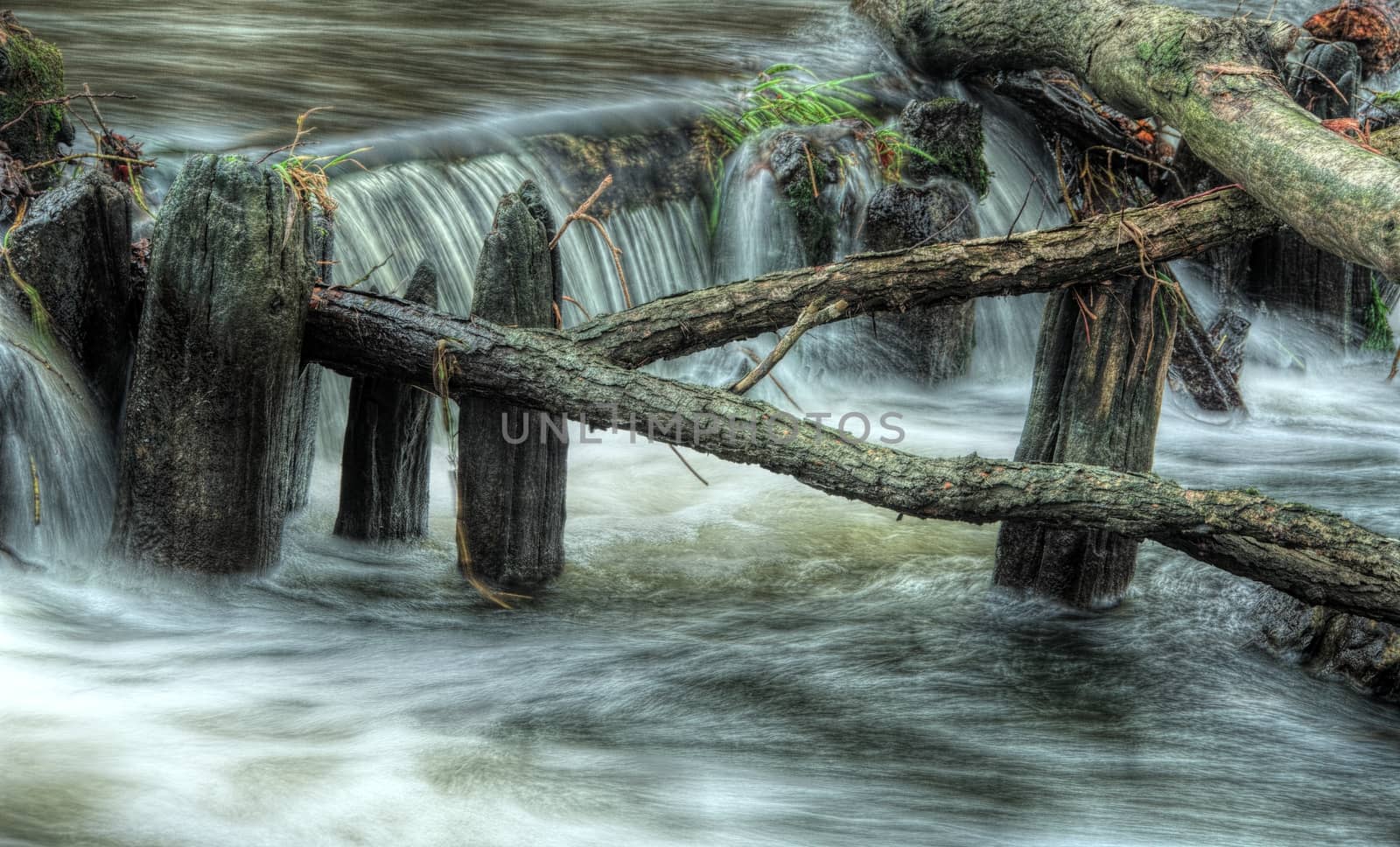 Nice wilderness weir on the river, hdr