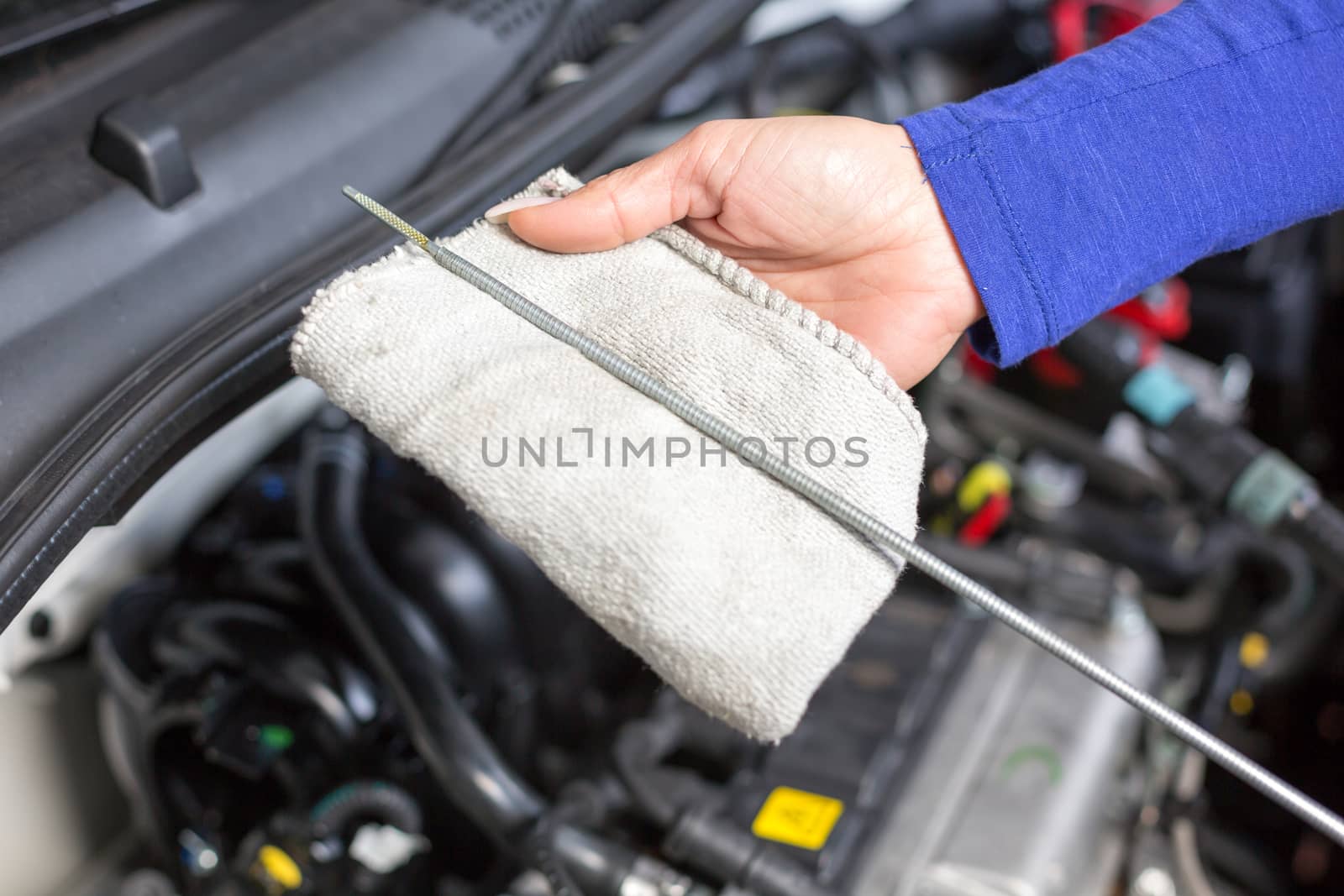 Car mechanic checking the oil of a car