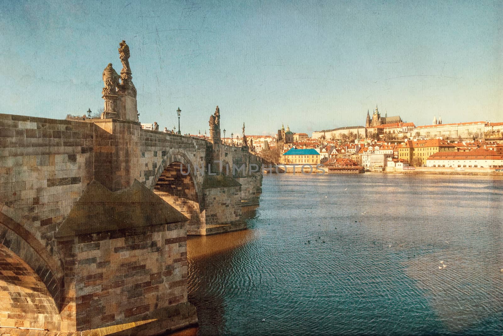  Prague, Charles Bridge, Czech Republic, textured old paper by Zhukow