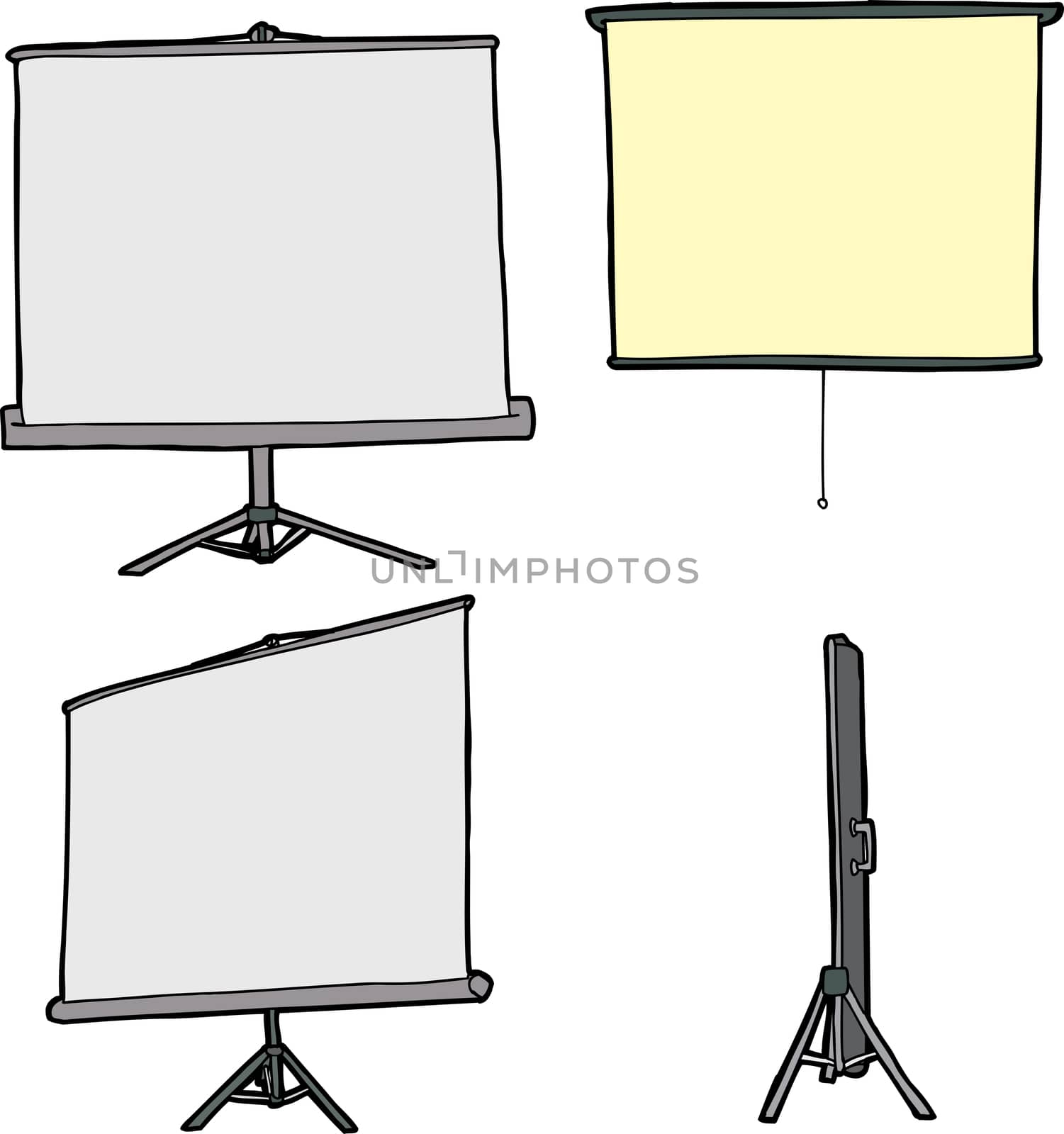 Cartoons of various projector screens on isolated background