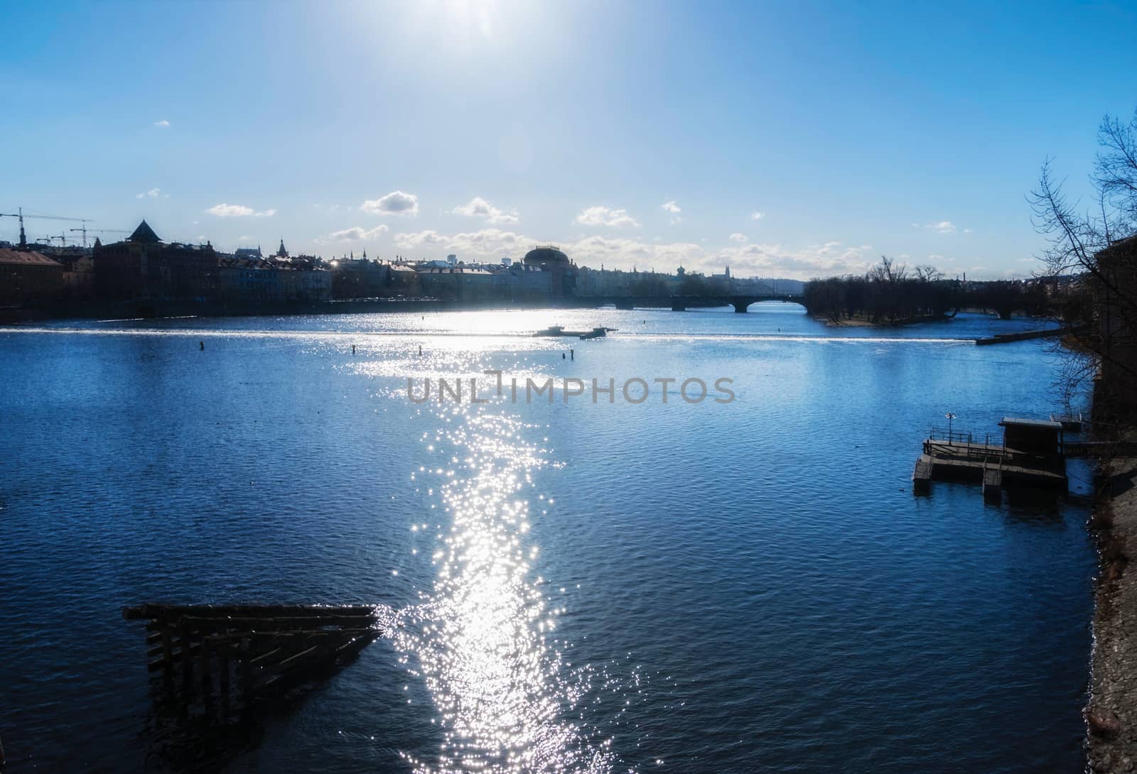 Prague at sunset, view of Bridges on Vltava, Czech Republic