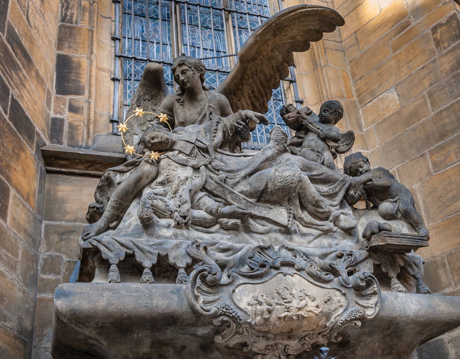 Fragments of sculptures in the Cathedral church Sacred Vitus. Prague. Czech Republic